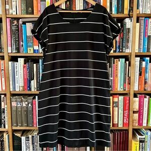 Lands' End Black White Drop Shoulder Stripe Sheath Dress, size XL 18